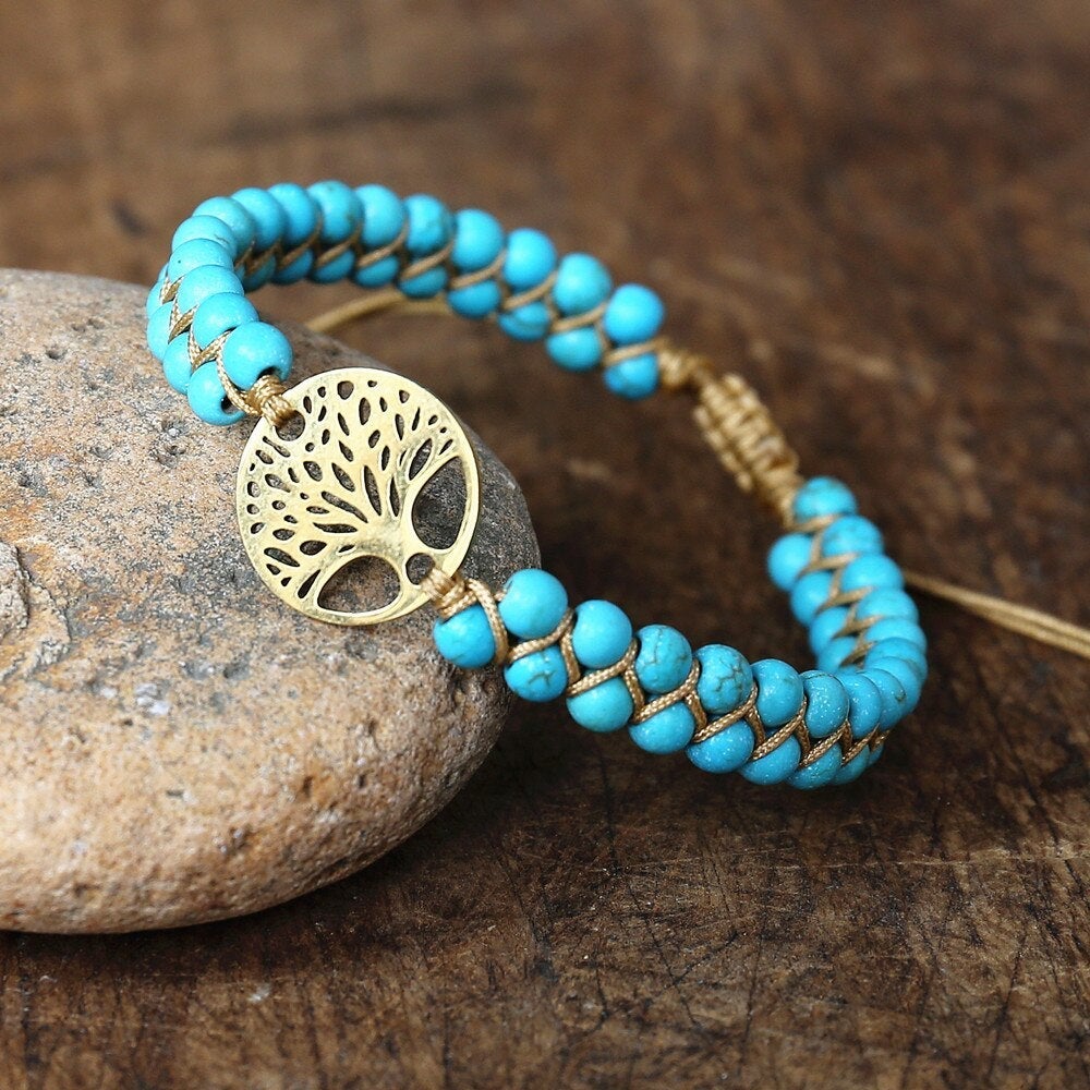 Armband Levensboom Handgemaakt Turkoois Steen