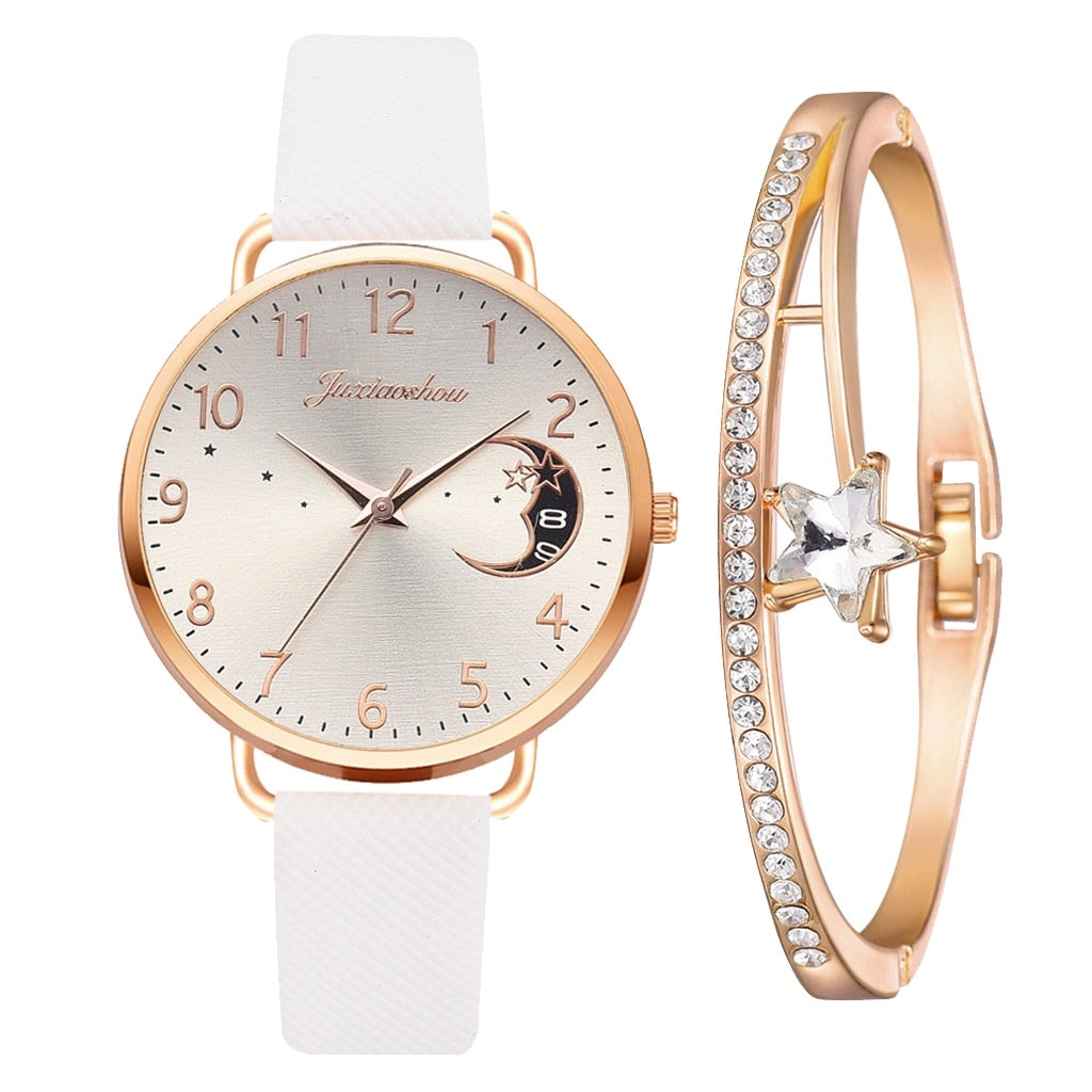 Maan Cijfers Wijzerplaat Horloge en Armbanden Set