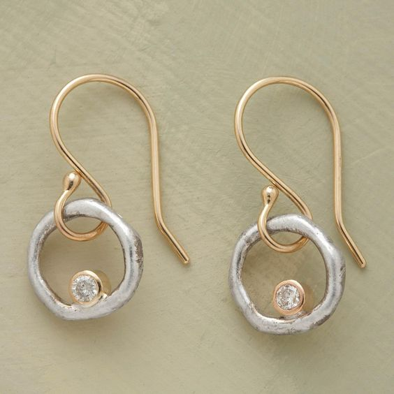 Vintage Gouden en Zilveren Oorbellen met Zirkonia's