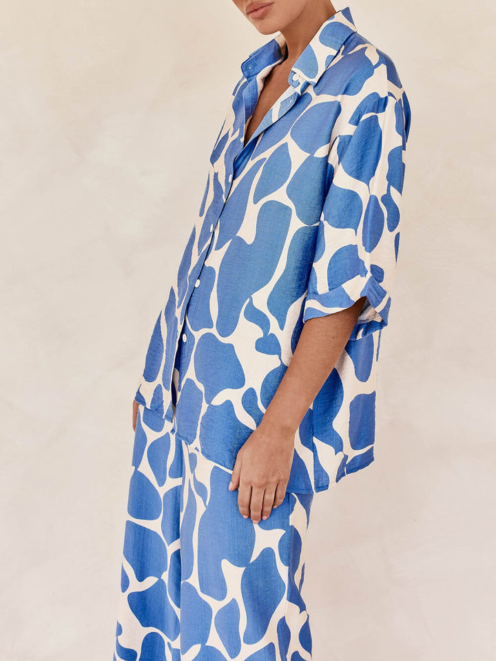Blue And White Striped Pattern Printed Loose Shirt