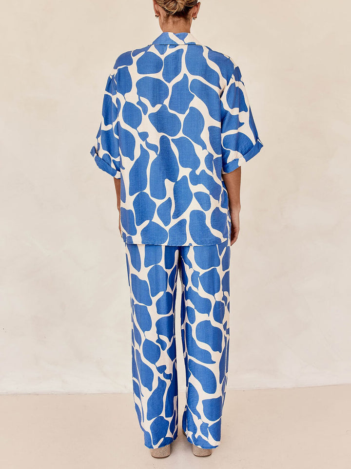 Blue And White Striped Pattern Printed Loose Shirt
