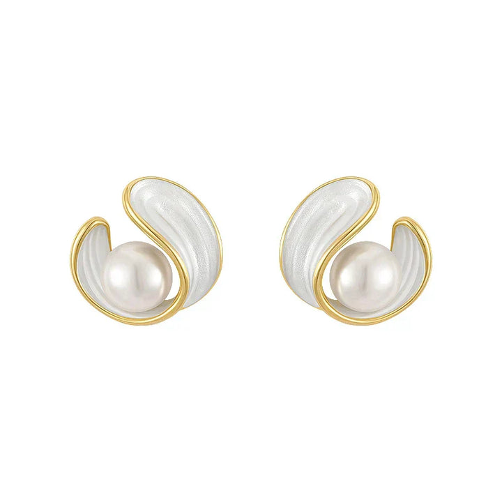 Luxe witte opale oorbellen met parels in goud