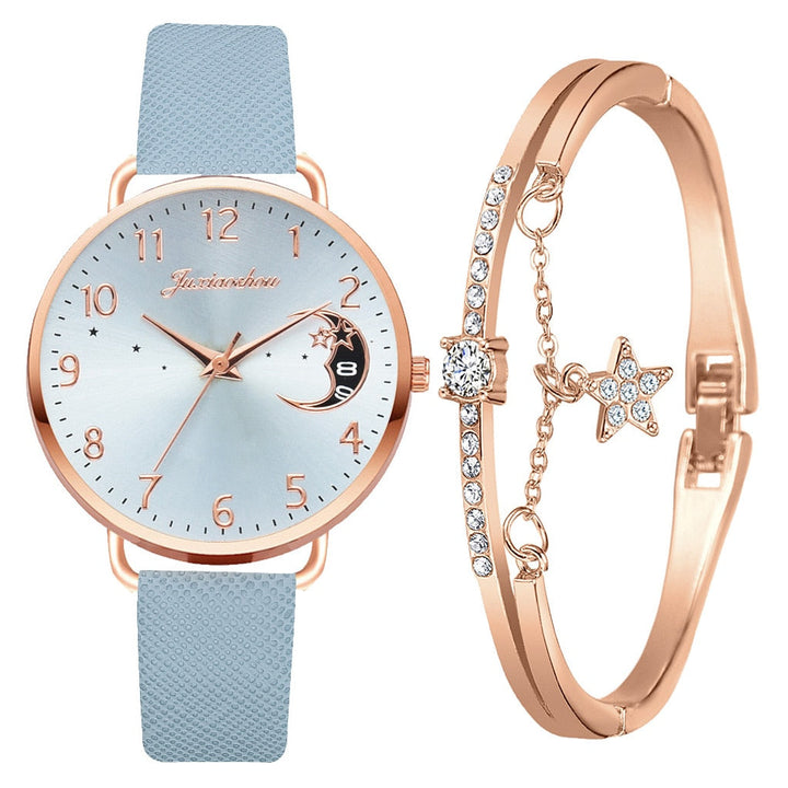 Maan Cijfers Wijzerplaat Horloge en Armbanden Set