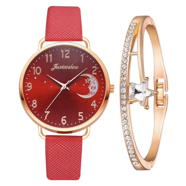 Maan Cijfers Wijzerplaat Horloge en Armbanden Set