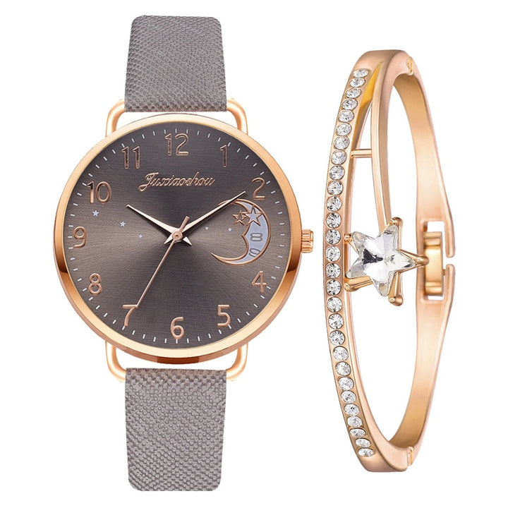 Maan Cijfers Wijzerplaat Horloge en Armbanden Set