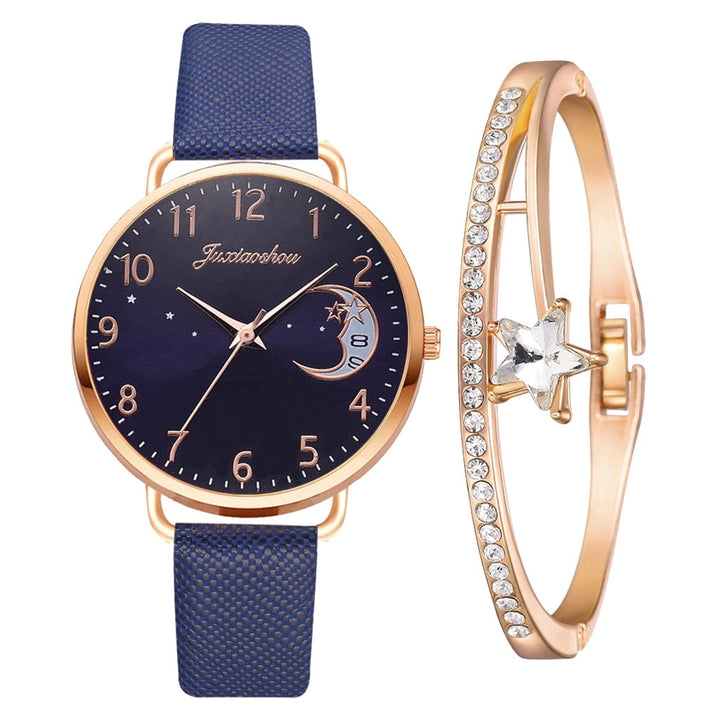 Maan Cijfers Wijzerplaat Horloge en Armbanden Set