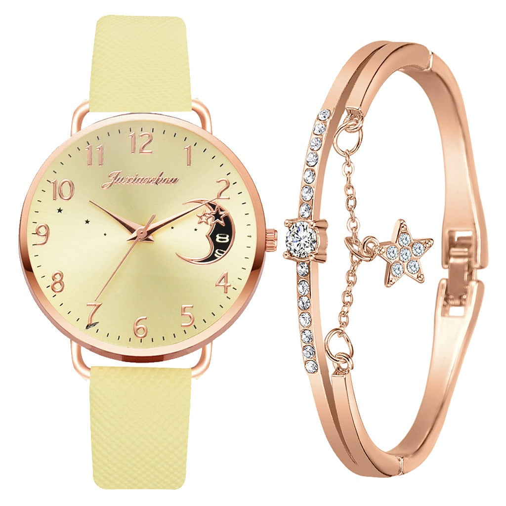 Maan Cijfers Wijzerplaat Horloge en Armbanden Set