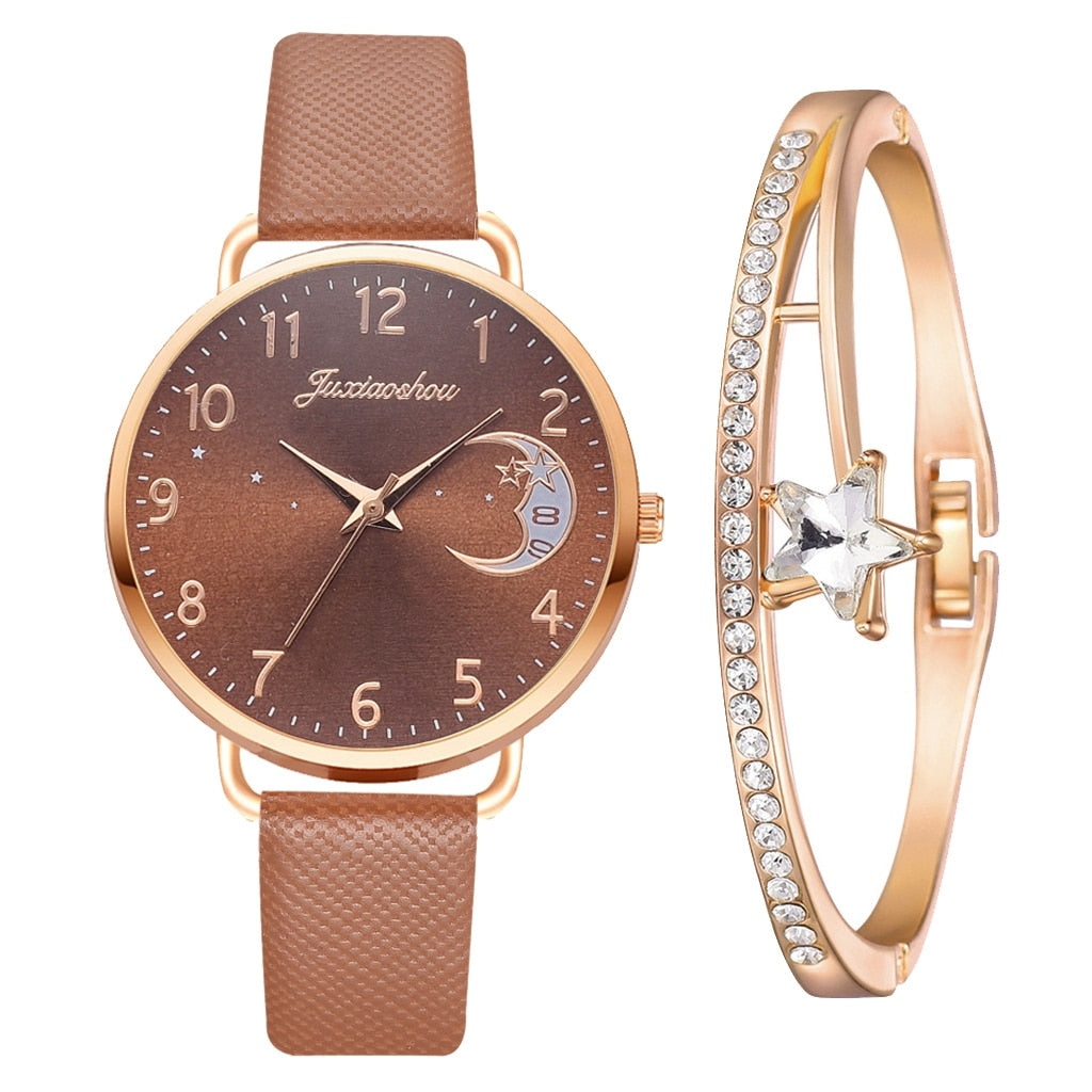 Maan Cijfers Wijzerplaat Horloge en Armbanden Set