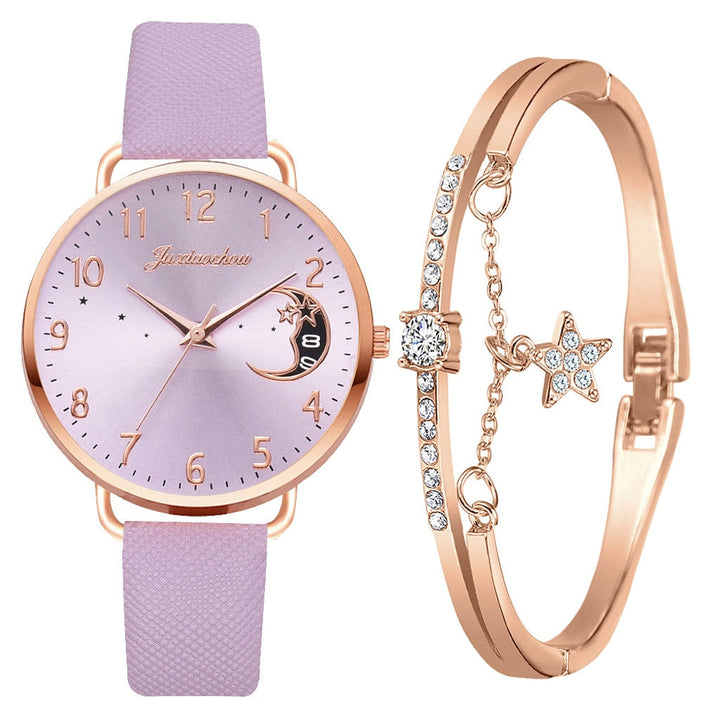 Maan Cijfers Wijzerplaat Horloge en Armbanden Set