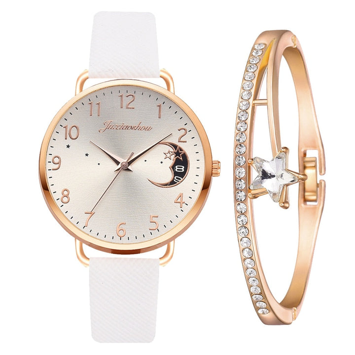 Maan Cijfers Wijzerplaat Horloge en Armbanden Set