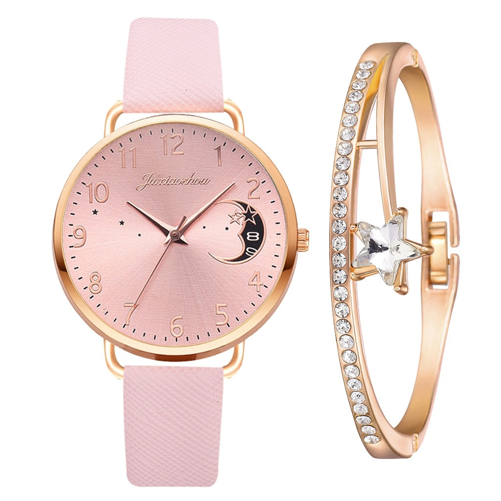Maan Cijfers Wijzerplaat Horloge en Armbanden Set