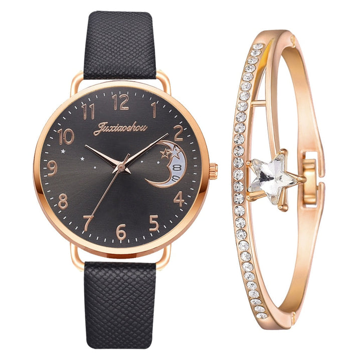 Maan Cijfers Wijzerplaat Horloge en Armbanden Set